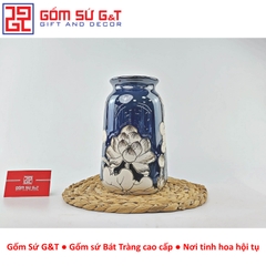 Lọ hoa men hỏa biến dáng đầm vẽ sen