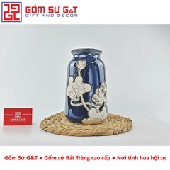 Lọ hoa men hỏa biến dáng đầm vẽ sen