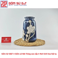 Lọ hoa men hỏa biến dáng đầm vẽ sen