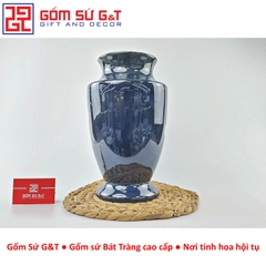 Lọ hoa men hỏa biến dáng chân voi vẽ sen
