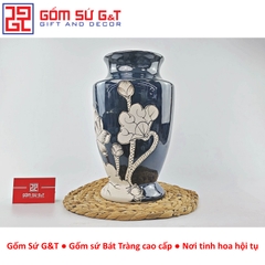 Lọ hoa men hỏa biến dáng chân voi vẽ sen