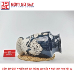Lọ hoa men hỏa biến dáng chân voi vẽ sen