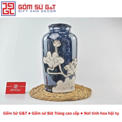 Lọ hoa men hỏa biến dáng thạp vẽ sen