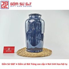 Lọ hoa men hỏa biến dáng thạp vẽ sen