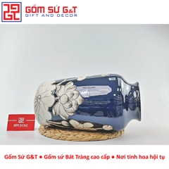Lọ hoa men hỏa biến dáng thạp vẽ sen