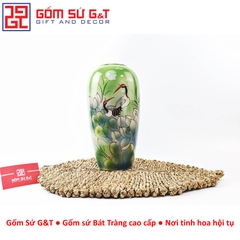 Lọ hoa dáng bom vẽ 3D sen hạc