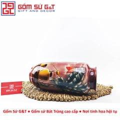 Lọ hoa dáng phích loe vẽ 3D sắc chuối bên lu