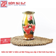 Lọ hoa dáng kèn miệng lượn vẽ 3D sen phú quý