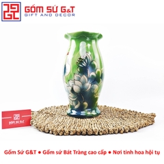 Lọ hoa dáng kèn miệng lượn vẽ 3D sen hạc