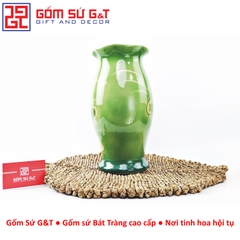 Lọ hoa dáng kèn miệng lượn vẽ 3D sen hạc