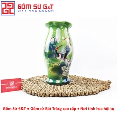 Lọ hoa dáng kèn miệng lượn vẽ 3D sen hạc