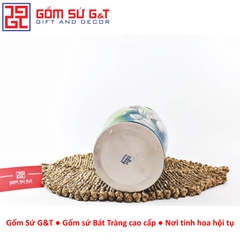 Lọ hoa dáng kèn miệng lượn vẽ 3D sen hạc