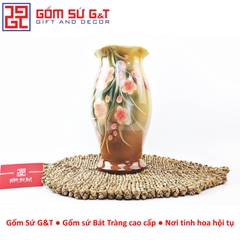 Lọ hoa dáng kèn miệng lượn vẽ 3D Đào hồng