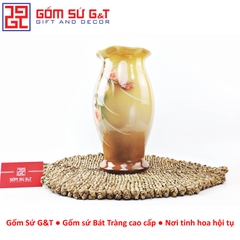 Lọ hoa dáng kèn miệng lượn vẽ 3D Đào hồng