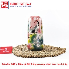 Lọ hoa dáng đu đủ vẽ 3D vẽ sen hạc