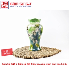 Lọ hoa dáng chân đèn miệng lượn vẽ sen hạc