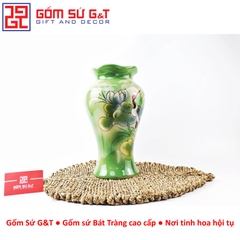 Lọ hoa dáng chân đèn miệng lượn vẽ sen hạc