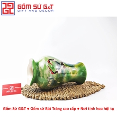 Lọ hoa dáng chân đèn miệng lượn vẽ sen hạc