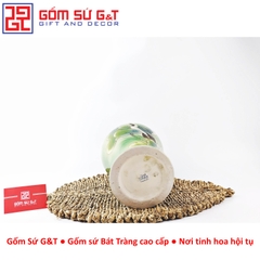 Lọ hoa dáng chân đèn miệng lượn vẽ sen hạc