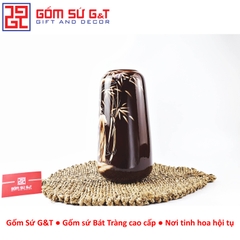 Lọ hoa dáng đu đủ vẽ gieo duyên quan họ 3D nâu trầm