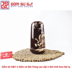 Lọ hoa dáng đu đủ vẽ gieo duyên quan họ 3D nâu trầm