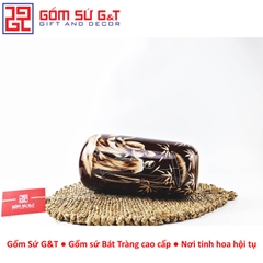 Lọ hoa dáng đu đủ vẽ gieo duyên quan họ 3D nâu trầm