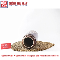 Lọ hoa dáng đu đủ vẽ gieo duyên quan họ 3D nâu trầm