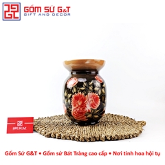 Lọ hoa vuốt tay dáng thon vẽ hoa hồng