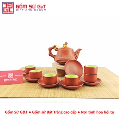 Bộ trà đỏ đắp trúc