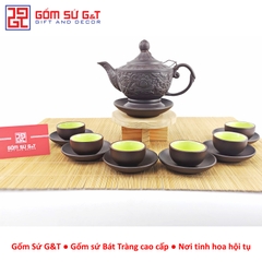 Bộ trà đèn thấp khắc sen