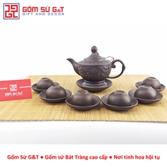 Bộ trà đèn thấp khắc sen