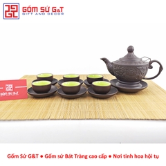 Bộ trà đèn thấp khắc sen