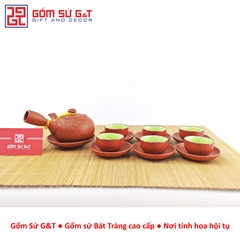 Bộ trà đắp quai chuôi đỏ