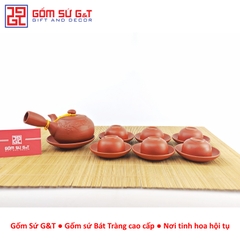 Bộ trà đắp quai chuôi đỏ
