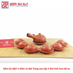 Bộ trà đắp quai chuôi đỏ