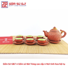 Bộ trà đỏ khắc sen