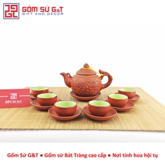 Bộ trà đỏ khắc sen