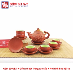 Bộ trà đỏ khắc sen