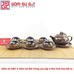 Bộ trà men hỏa biến dáng quả hồng màu vàng