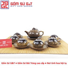 Bộ trà men hỏa biến dáng quả hồng màu vàng