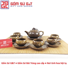 Bộ trà men hỏa biến dáng quả hồng màu vàng
