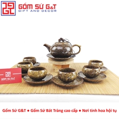 Bộ trà men hỏa biến dáng quả hồng màu vàng