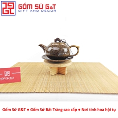 Bộ trà men hỏa biến dáng quả hồng màu vàng