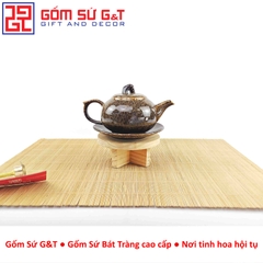 Bộ trà men hỏa biến dáng quả hồng màu vàng