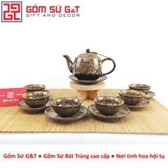 Bộ trà men hỏa biến dáng cao vàng
