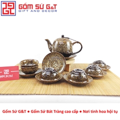 Bộ trà men hỏa biến dáng cao vàng