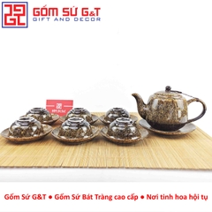 Bộ trà men hỏa biến dáng cao vàng