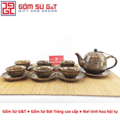 Bộ trà men hỏa biến dáng cao vàng