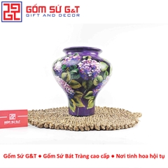 Lọ hoa vuốt tay dáng vò chân thon vẽ cẩm tú cầu tím