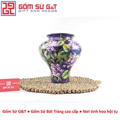 Lọ hoa vuốt tay dáng vò chân thon vẽ cẩm tú cầu tím
